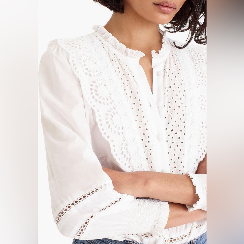 J.Crew Ruffle-neck Eyelet Top - Picture 2 of 8